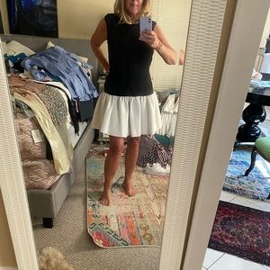 Erin party dress  jersey form fitting bodice w dropped waisted brocade skirt